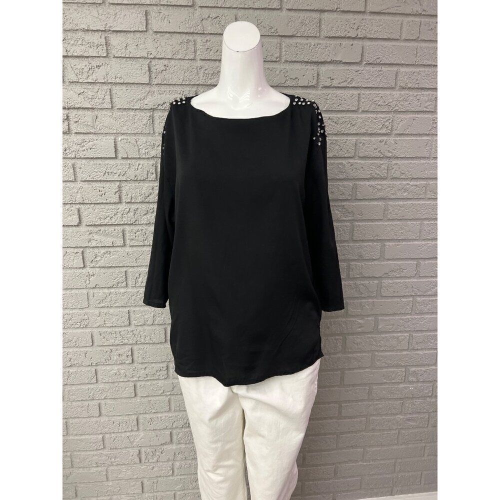 H&M Women Black Long Sleeve Rhinestone Blouse Size 10